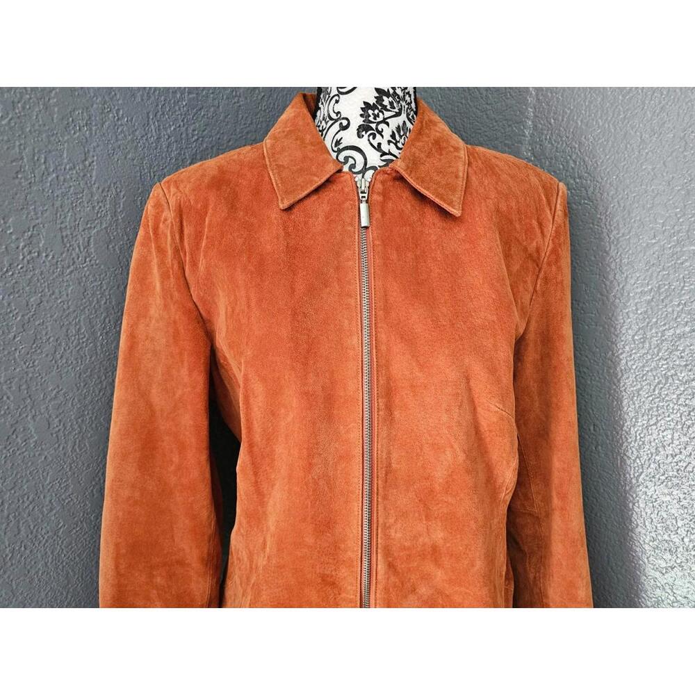 Women s Vintage Suede Clio Full Zip Up Jacket Orange Size 10 Padded Shoulders - Picture 8 of 16